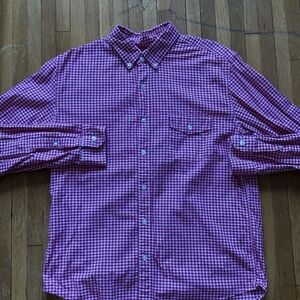 J.Crew Men's Large Red/White Mini-Check Lightweight Oxford Button Front Shirt